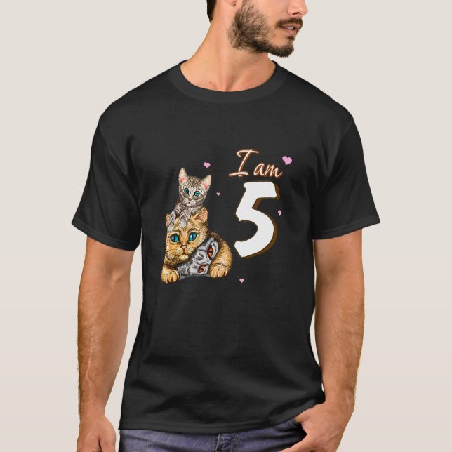 I Am 5 Cats  For 5th Birthday Fan T-Shirt (Front)