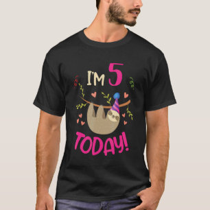 I am 5 Today toddler birthday gift for sloth Lover T-Shirt