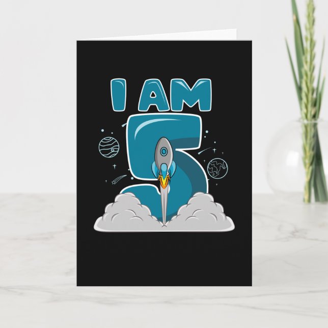 I AM 5 YEAR OLD 5th Birthday Boy Space Birthday Card (Front)