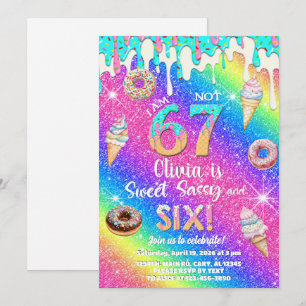 I am 6 not 7 girl 6th birthday invitation. invitation