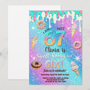 I am 6 not 7 girl 6th birthday invitation. invitation