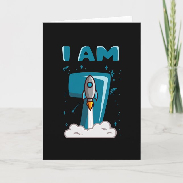 I AM 7 YEAR OLD 7th Birthday Boy Space Birthday Card (Front)