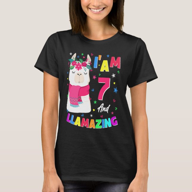 I Am 7 Years Old Alpaca Llamazing Llama 7th Birthd T-Shirt (Front)