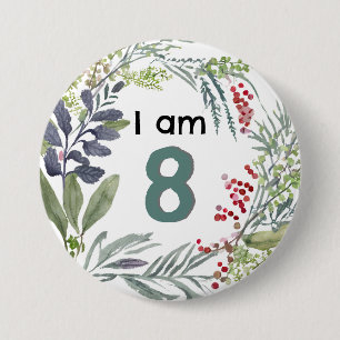 I Am 8 Elegant Botanical Plants Birthday Pin Badge