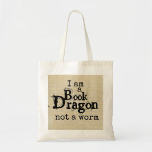 "I am a Book Dragon not a worm" on Notebook Paper Tote Bag