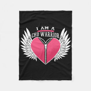 I Am A Chd Warrior Zipper Heart With Angel Wings  Fleece Blanket