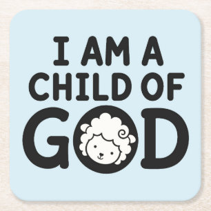 I AM A CHILD OF GOD Christian Baby Shower Gift Square Paper Coaster