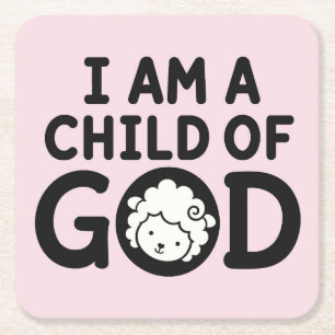I AM A CHILD OF GOD Christian Baby Shower Gift Square Paper Coaster