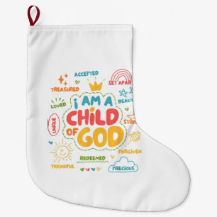 I am a Child of God Christian Retro Jesus Faith De Large Christmas Stocking