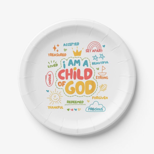 I am a Child of God Christian Retro Jesus Faith De Paper Plate (Front)