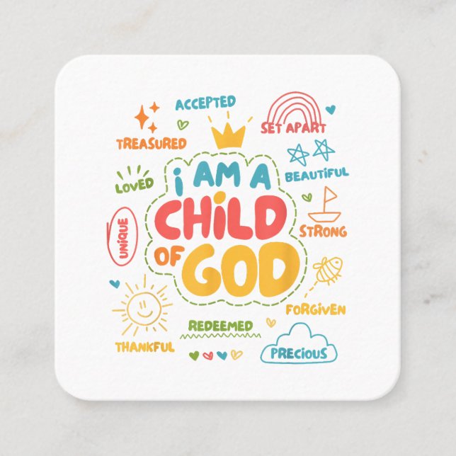 I am a Child of God Christian Retro Jesus Faith De Square Business Card (Front)