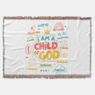 I am a Child of God Christian Retro Jesus Faith De Throw Blanket