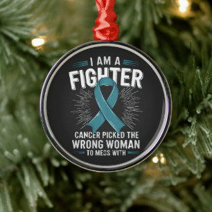I Am A Fighter Cancer Picked The Wrong Woman Metal Tree Decoration