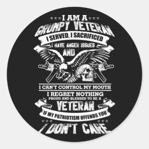 I Am A Grumpy Veteran Funny Classic Round Sticker