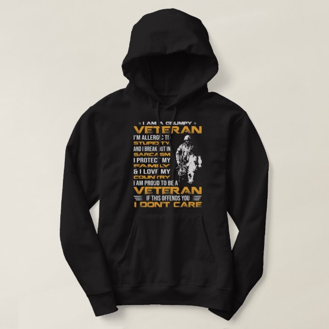 I Am A Grumpy Veteran Proud To Be Veteran, Fathers Hoodie (Design Front)