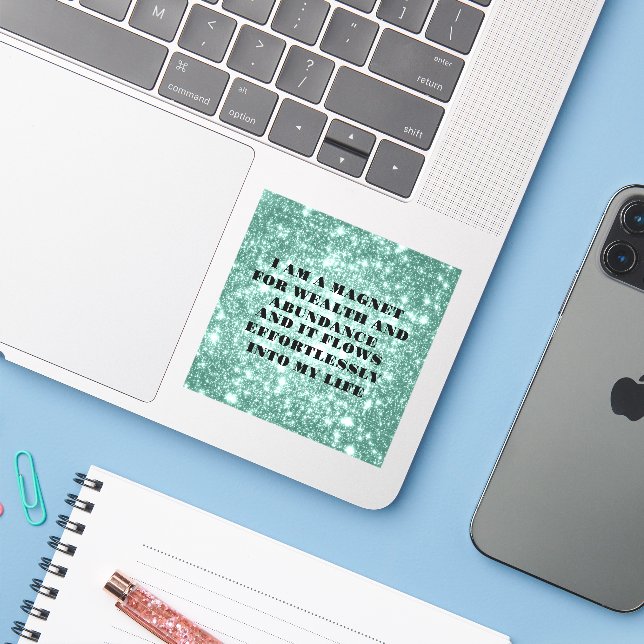 I Am a Magnet For Wealth Affirmation Sticker (Laptop w/ iPhone)