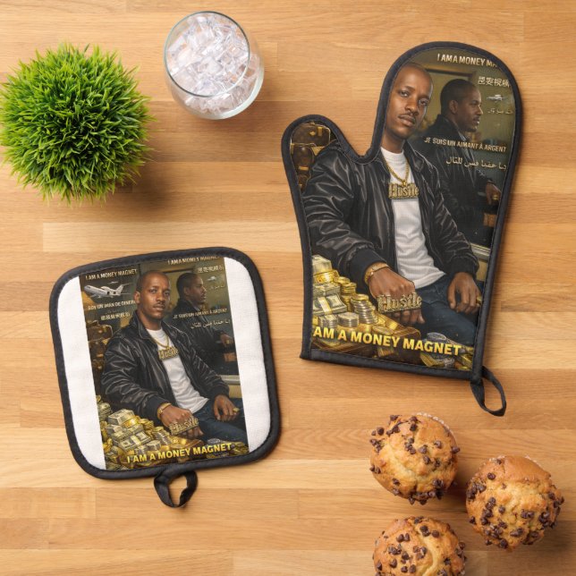 I AM A MONEY MAGNET OVEN MITT & POT HOLDER SET (Top Down)