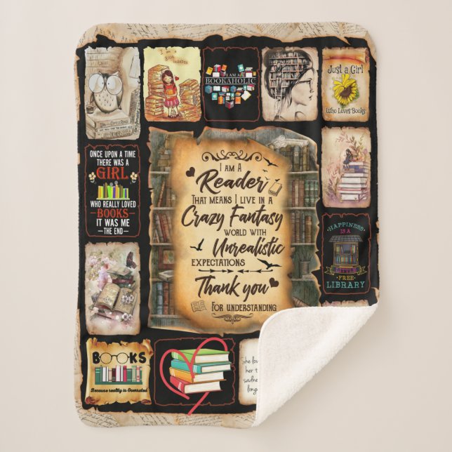 I Am A Reader Blanket, Book Lover Blanket, Sherpa Blanket (Front)