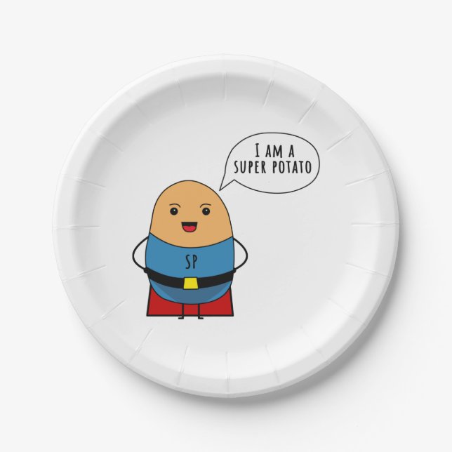 I am a super potato paper plate (Front)