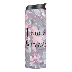I am a Survivor Breast Cancer Warrior Floral Thermal Tumbler