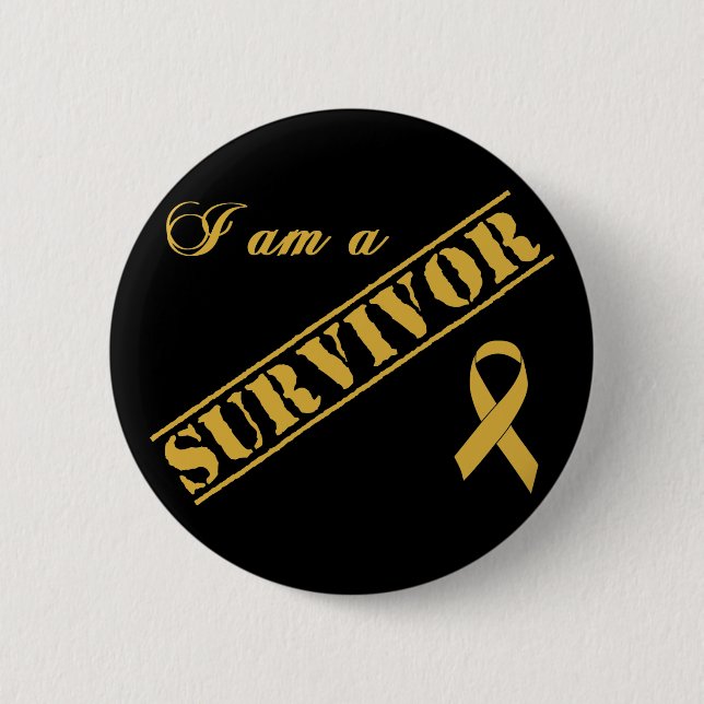 I am a Survivor - Childhood Cancer Gold Ribbon 6 Cm Round Badge (Front)