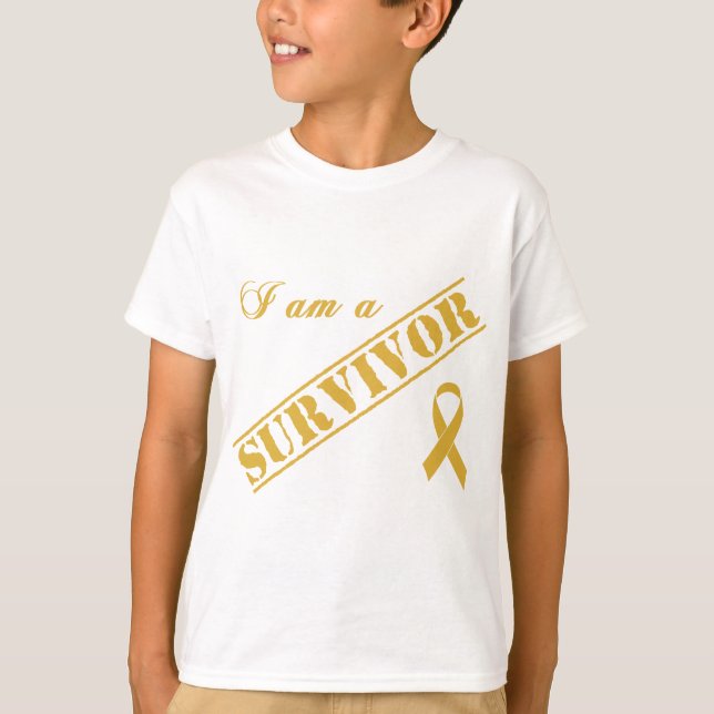 I am a Survivor - Childhood Cancer Gold Ribbon T-Shirt (Front)