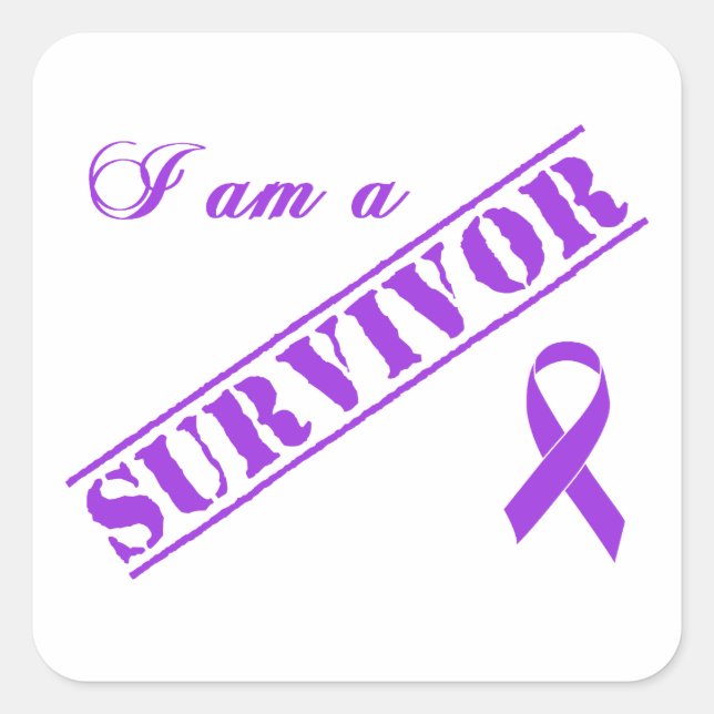 I am a Survivor - Crohns & Colitis Purple Ribbon Square Sticker (Front)