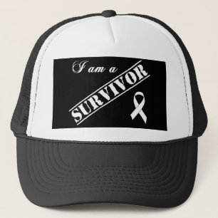 I am a Survivor of Lung Cancer - White Ribbon Trucker Hat