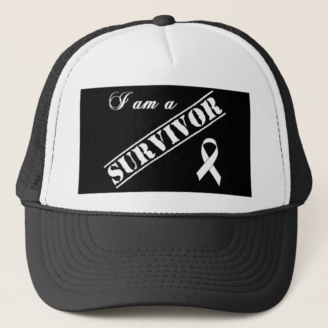 I am a Survivor of Lung Cancer - White Ribbon Trucker Hat (Front)