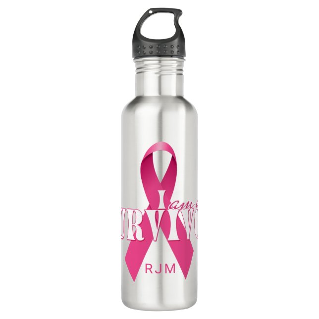 I am a Survivor Pink Ribbon with Monogram Aluminiu 710 Ml Water Bottle (Front)