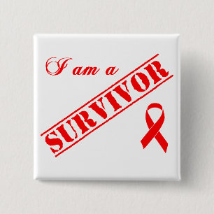 I am a Survivor - Red Ribbon 15 Cm Square Badge