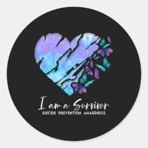 I Am A Survivor Suicide Prevention Awareness Heart Classic Round Sticker