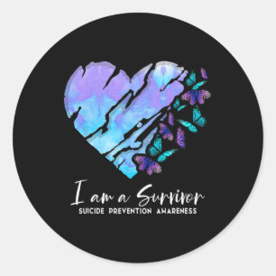I Am A Survivor Suicide Prevention Awareness Heart Classic Round Sticker
