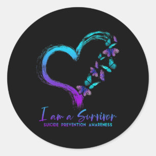I Am A Survivor Suicide Prevention Awareness Heart Classic Round Sticker