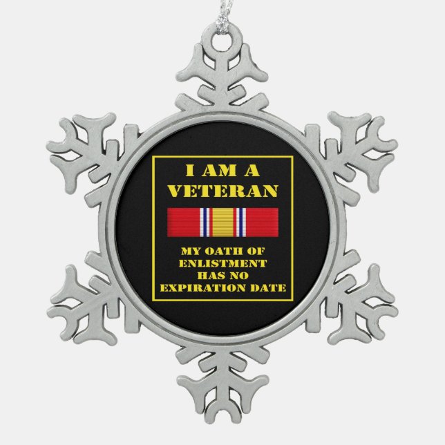 I AM A VETERAN SNOWFLAKE PEWTER CHRISTMAS ORNAMENT (Front)