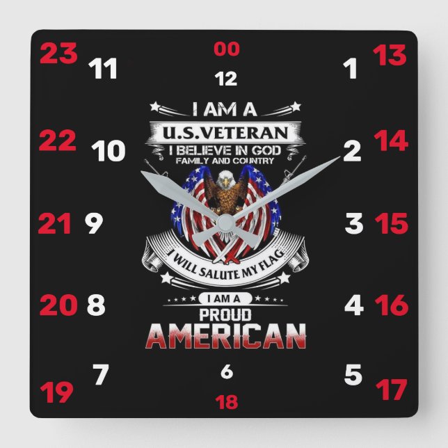 I AM A VETERAN SQUARE WALL CLOCK (Front)