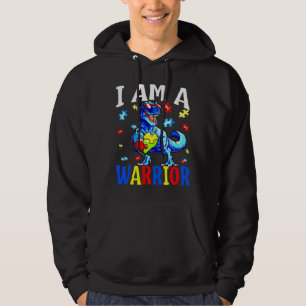 I Am A Warrior Autism Family Dinosaur Autism Aware Hoodie
