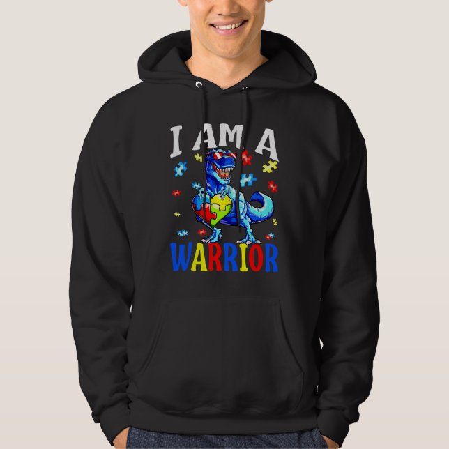 I Am A Warrior Autism Family Dinosaur Autism Aware Hoodie (Front)