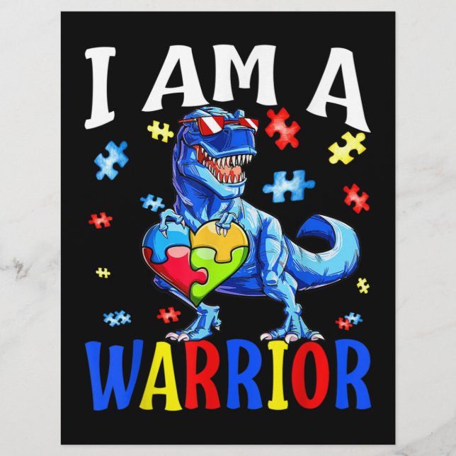I Am A Warrior Autism Family Dinosaur Autism Custom Letterhead (Front)