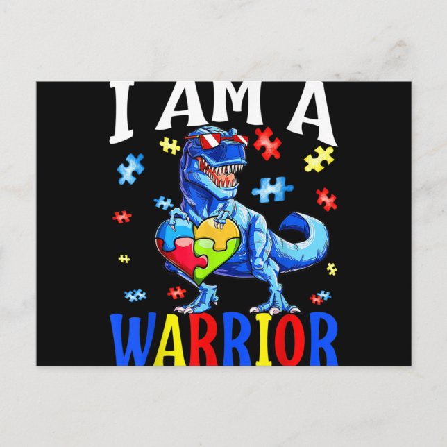 I Am A Warrior Autism Family Dinosaur Autism Holiday Postcard (Front)