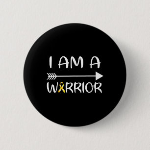 I Am A Warrior Childhood Cancer Awareness Gold Rib 6 Cm Round Badge