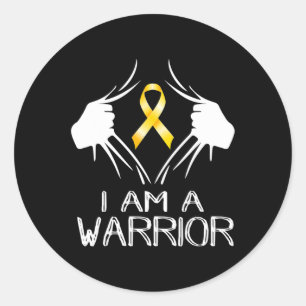 I Am A Warrior Childhood Cancer Awareness Gold Rib Classic Round Sticker