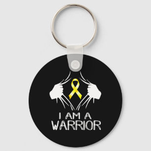 I Am A Warrior Childhood Cancer Awareness Gold Rib Key Ring