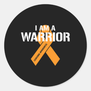 I Am A Warrior Orange Ribbon Leukaemia Awareness Classic Round Sticker