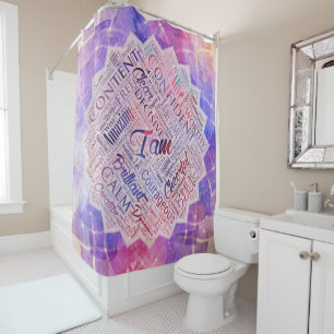 I am Affirmations Word Cloud Art in lotus Shower Curtain