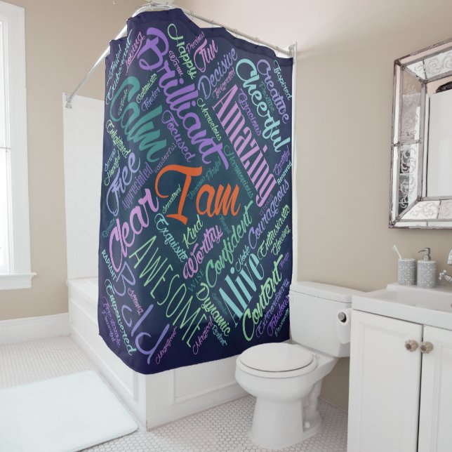 I am Affirmations Word Cloud Art Shower Curtain (In Situ)