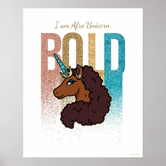 I am Afro Unicorn | Bold Glitter Design Poster (Front)