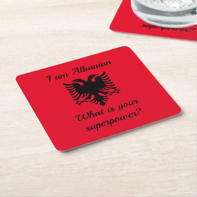 I am Albanian, what is your superpower? Square Paper Coaster (Angled)