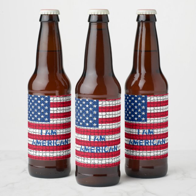 I Am American Red & Blue USA Flag Beer Bottle Label (Bottles)