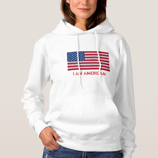 I Am American USA Flag Red Blue White Hoodie (Front)